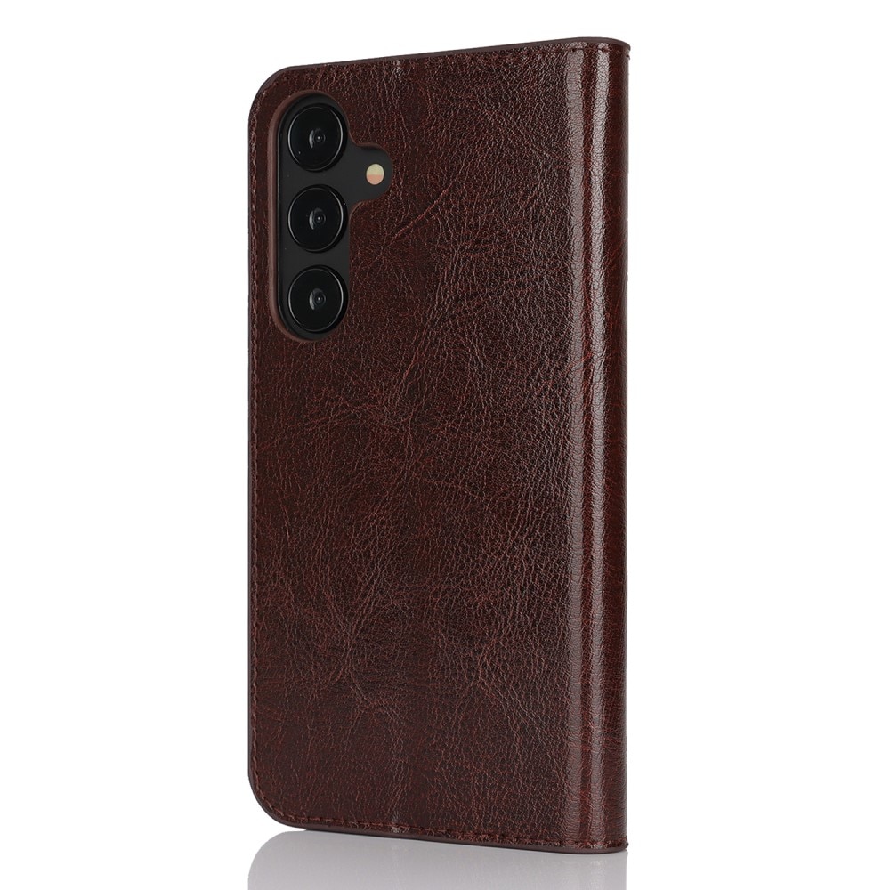 Funda cartera de cuero genuino Samsung Galaxy S25 Plus Marrón oscuro