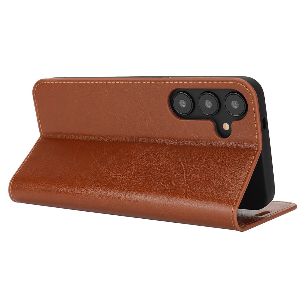 Funda cartera de cuero genuino Samsung Galaxy S25 Plus Marrón
