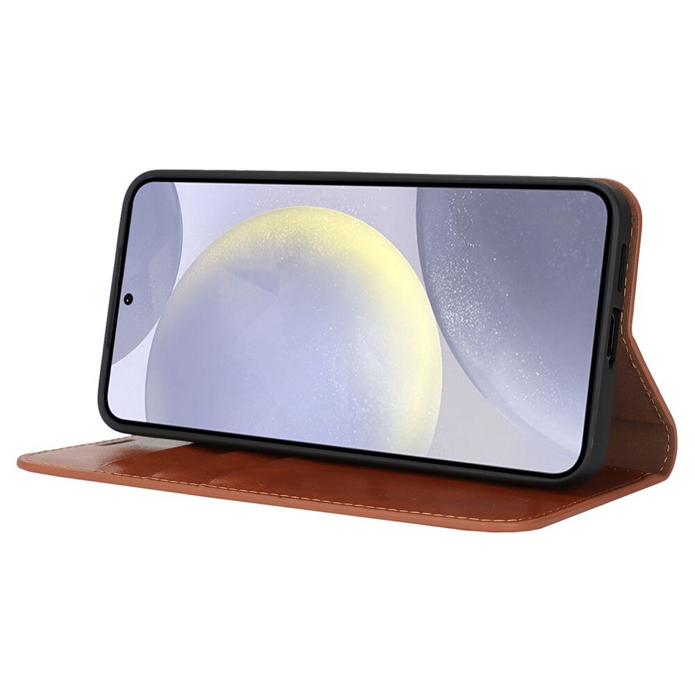 Funda cartera de cuero genuino Samsung Galaxy S25 Plus Marrón