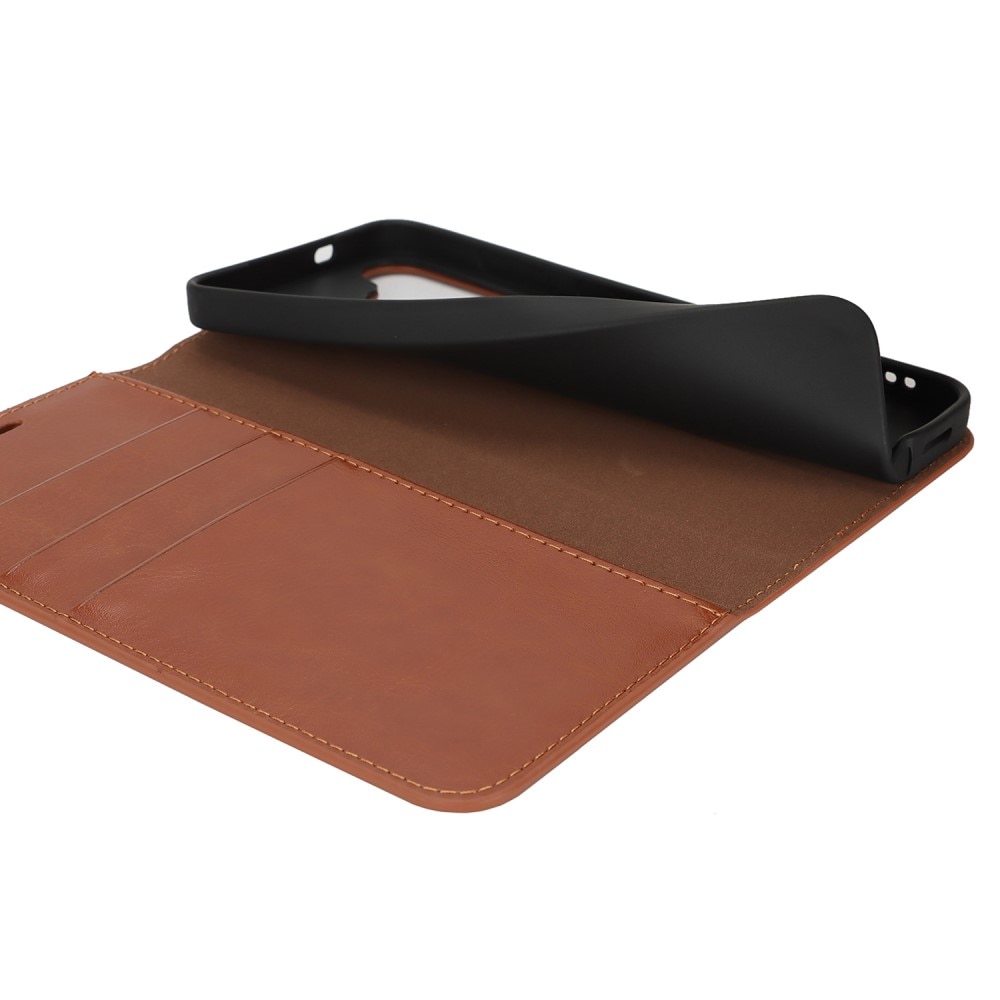 Funda cartera de cuero genuino Samsung Galaxy S25 Plus Marrón