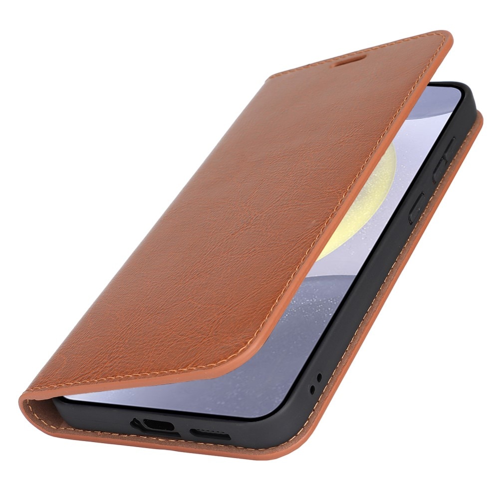 Funda cartera de cuero genuino Samsung Galaxy S25 Plus Marrón