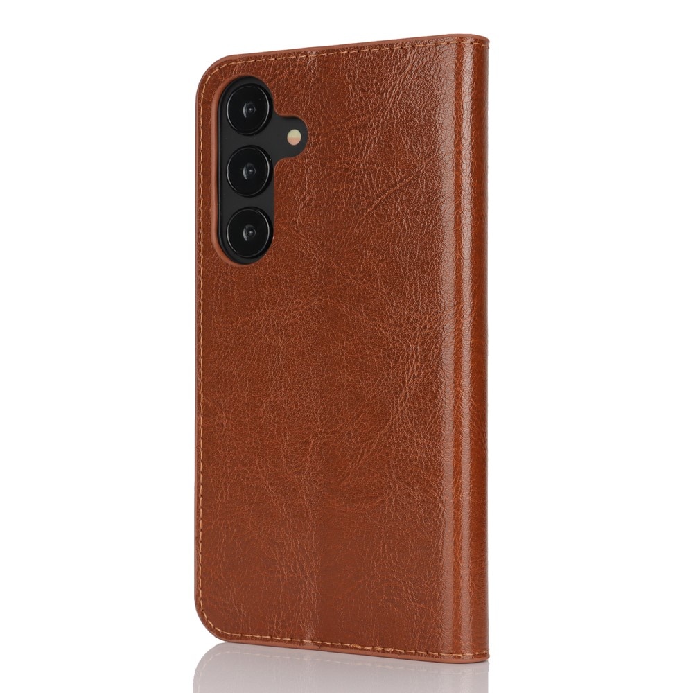 Funda cartera de cuero genuino Samsung Galaxy S25 Plus Marrón