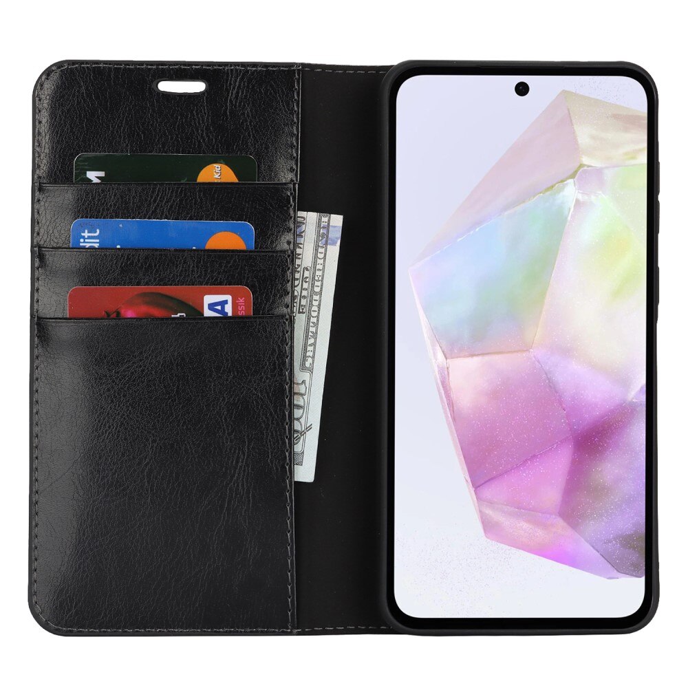 Funda cartera de cuero genuino Samsung Galaxy A36 Negro