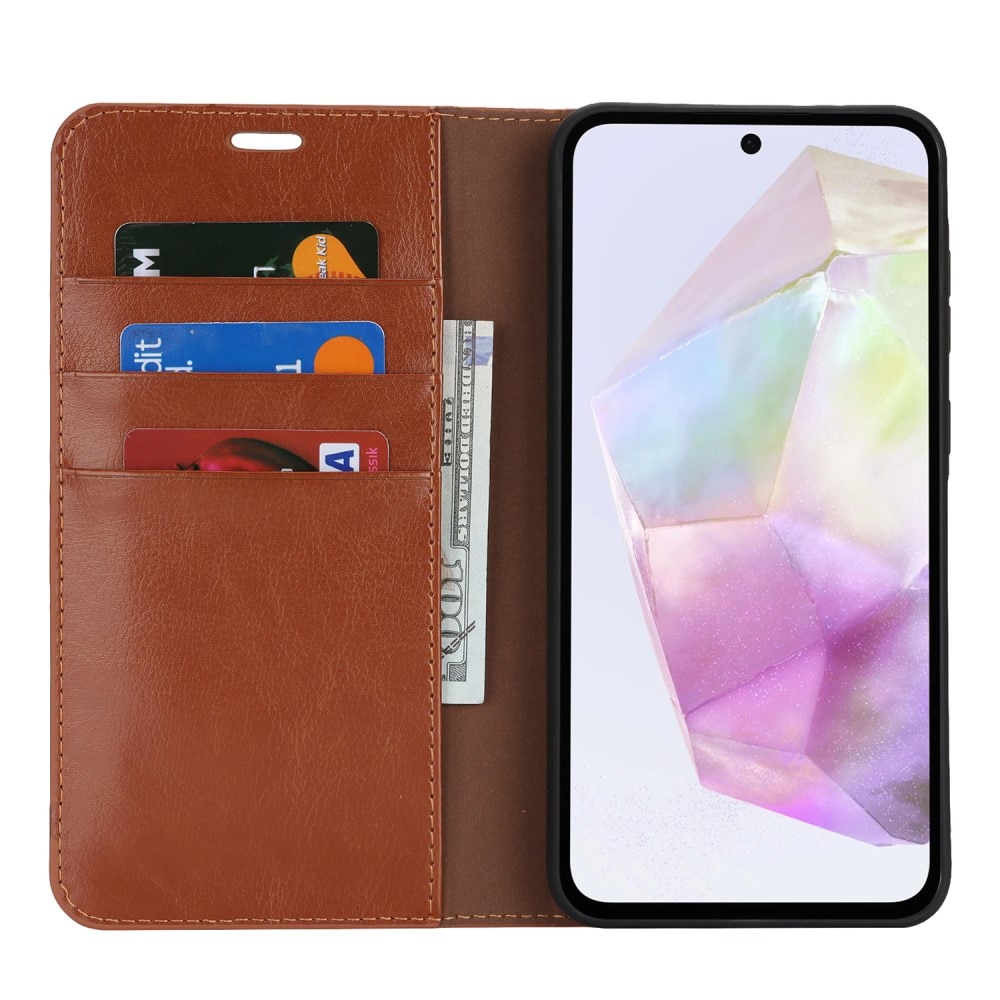 Funda cartera de cuero genuino Samsung Galaxy A36 Marrón