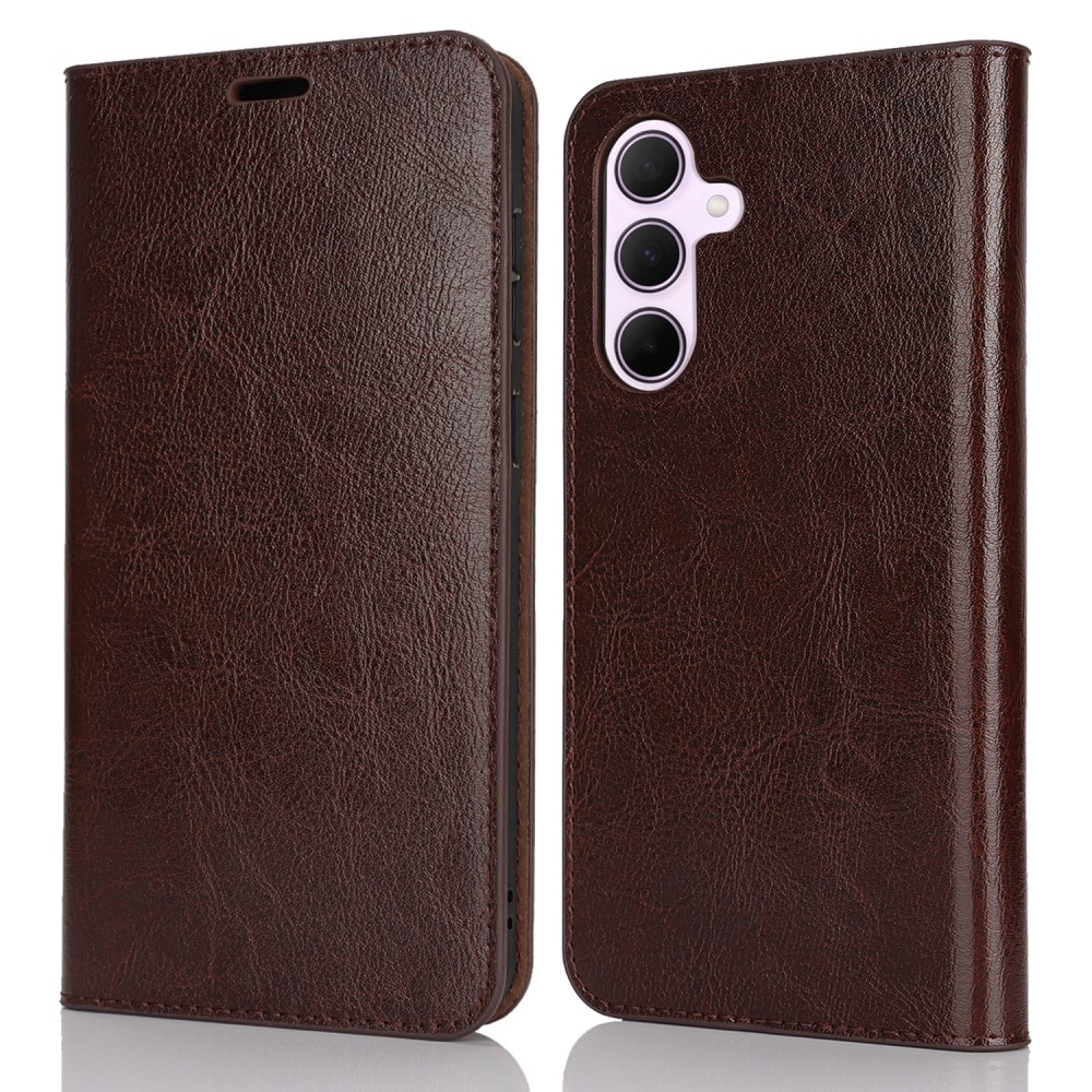 Funda cartera de cuero genuino Samsung Galaxy A36 Marrón oscuro