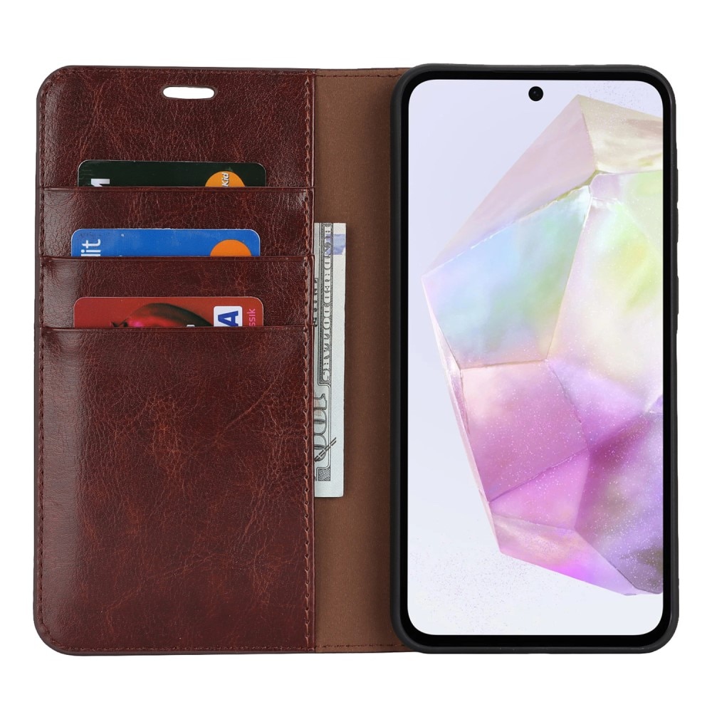 Funda cartera de cuero genuino Samsung Galaxy A36 Marrón oscuro