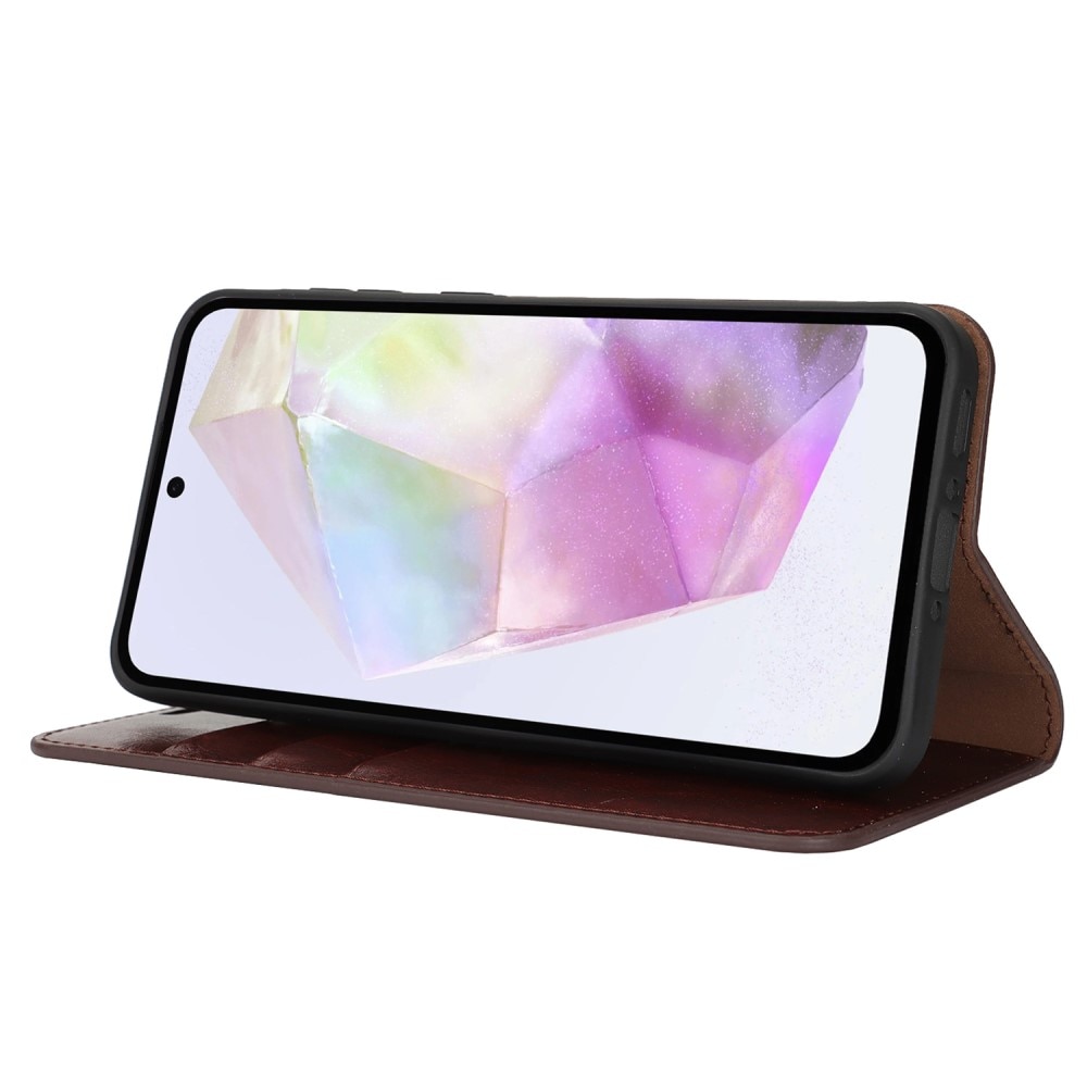 Funda cartera de cuero genuino Samsung Galaxy A36 Marrón oscuro
