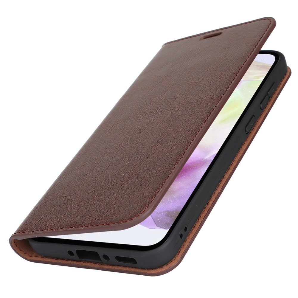 Funda cartera de cuero genuino Samsung Galaxy A36 Marrón oscuro