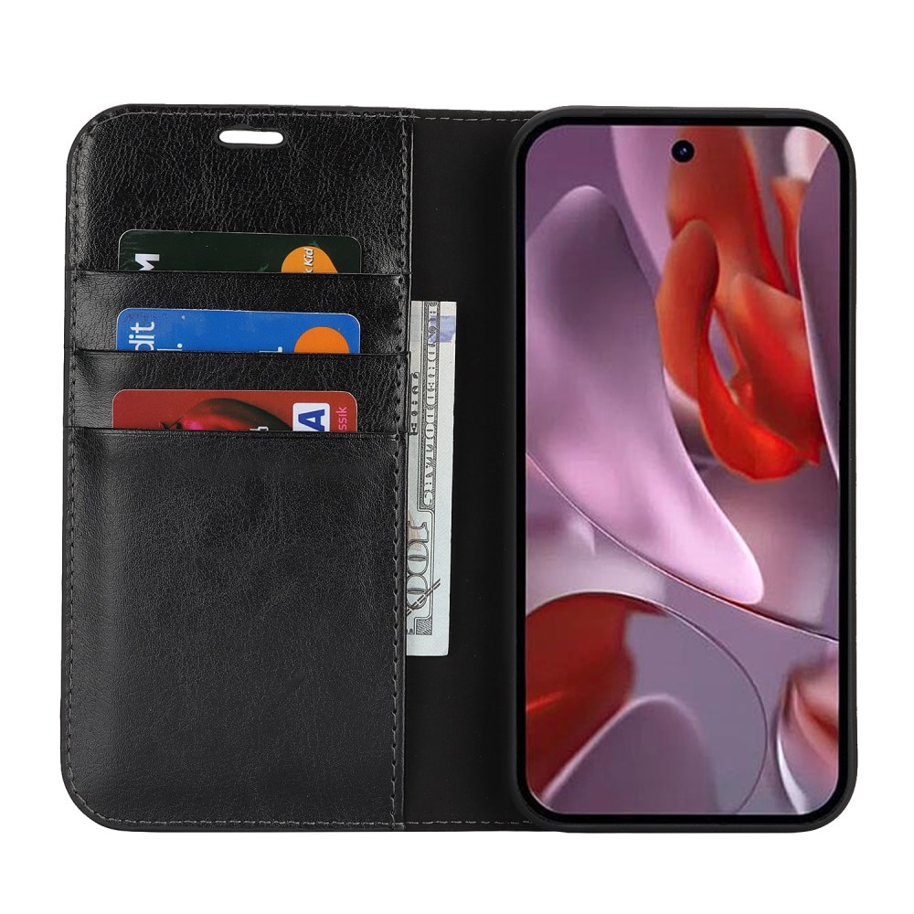 Funda cartera de cuero genuino Google Pixel 9a Negro