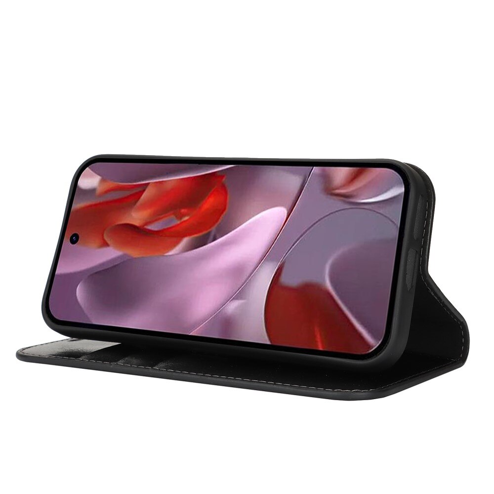 Funda cartera de cuero genuino Google Pixel 9a Negro