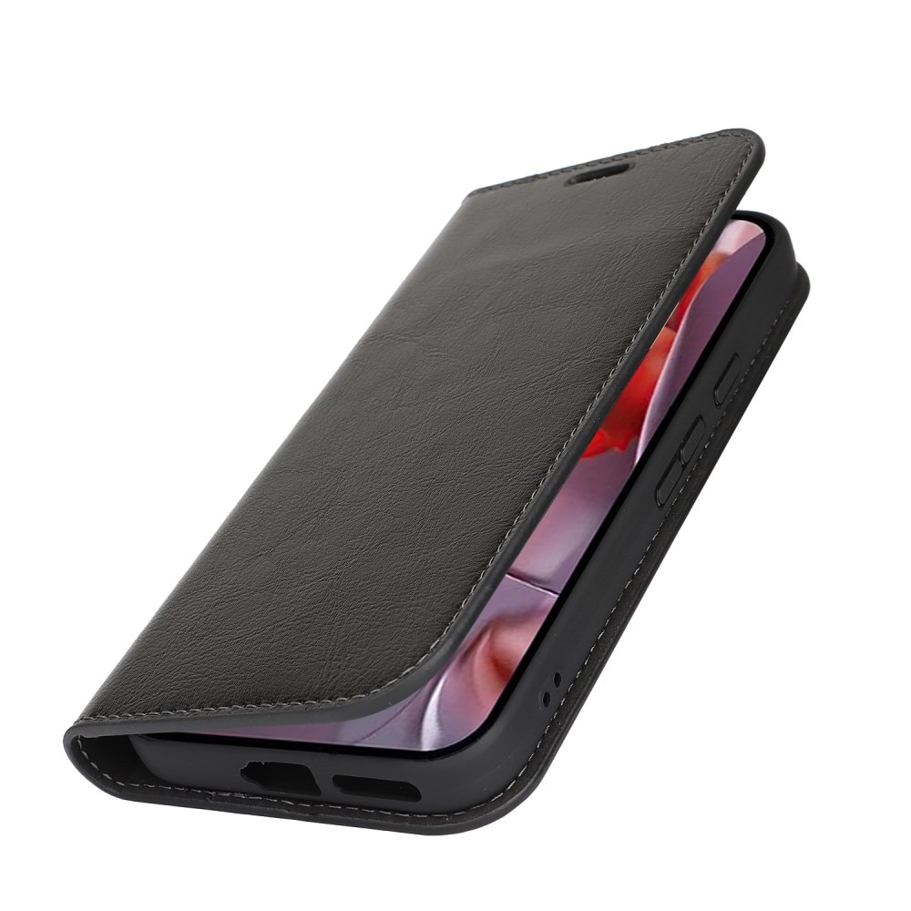 Funda cartera de cuero genuino Google Pixel 9a Negro