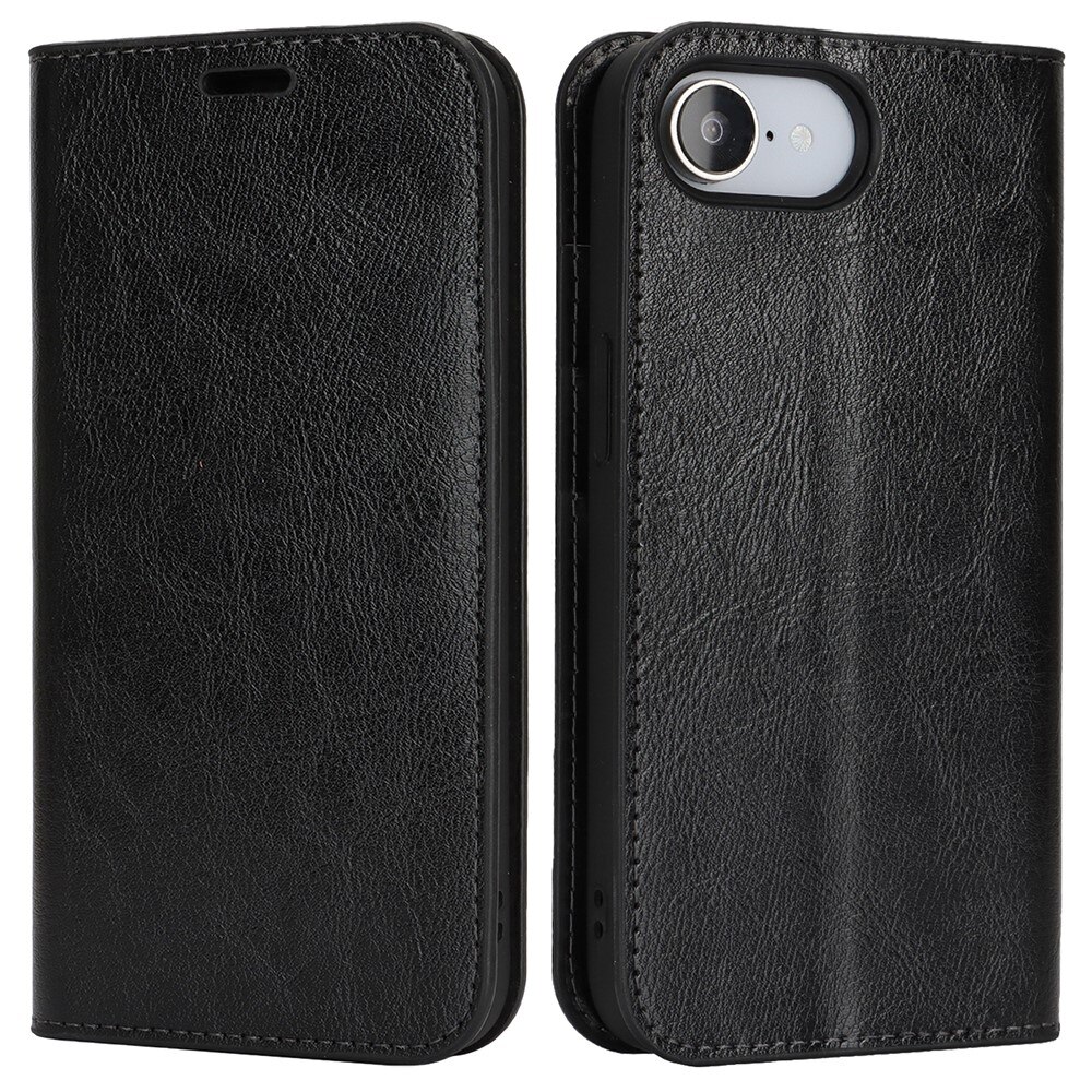 Funda cartera de cuero genuino iPhone 16e Negro