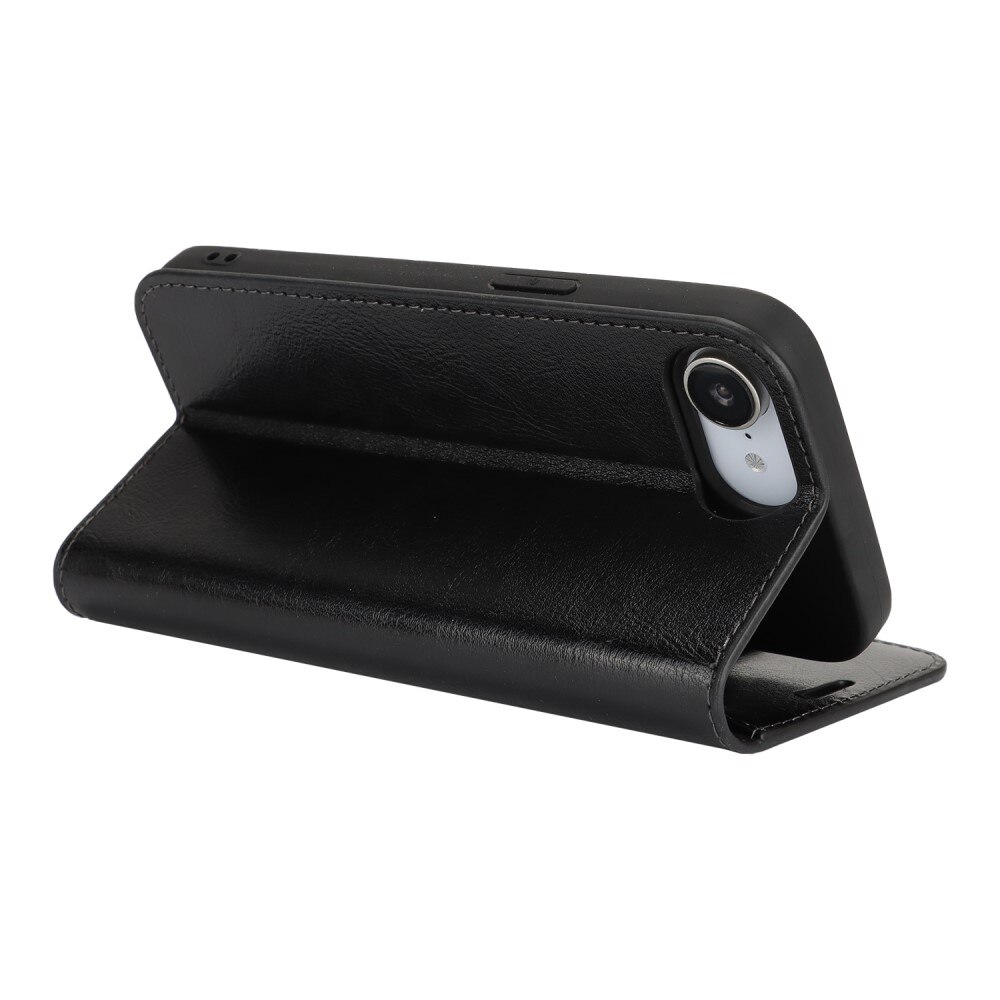 Funda cartera de cuero genuino iPhone 16e Negro