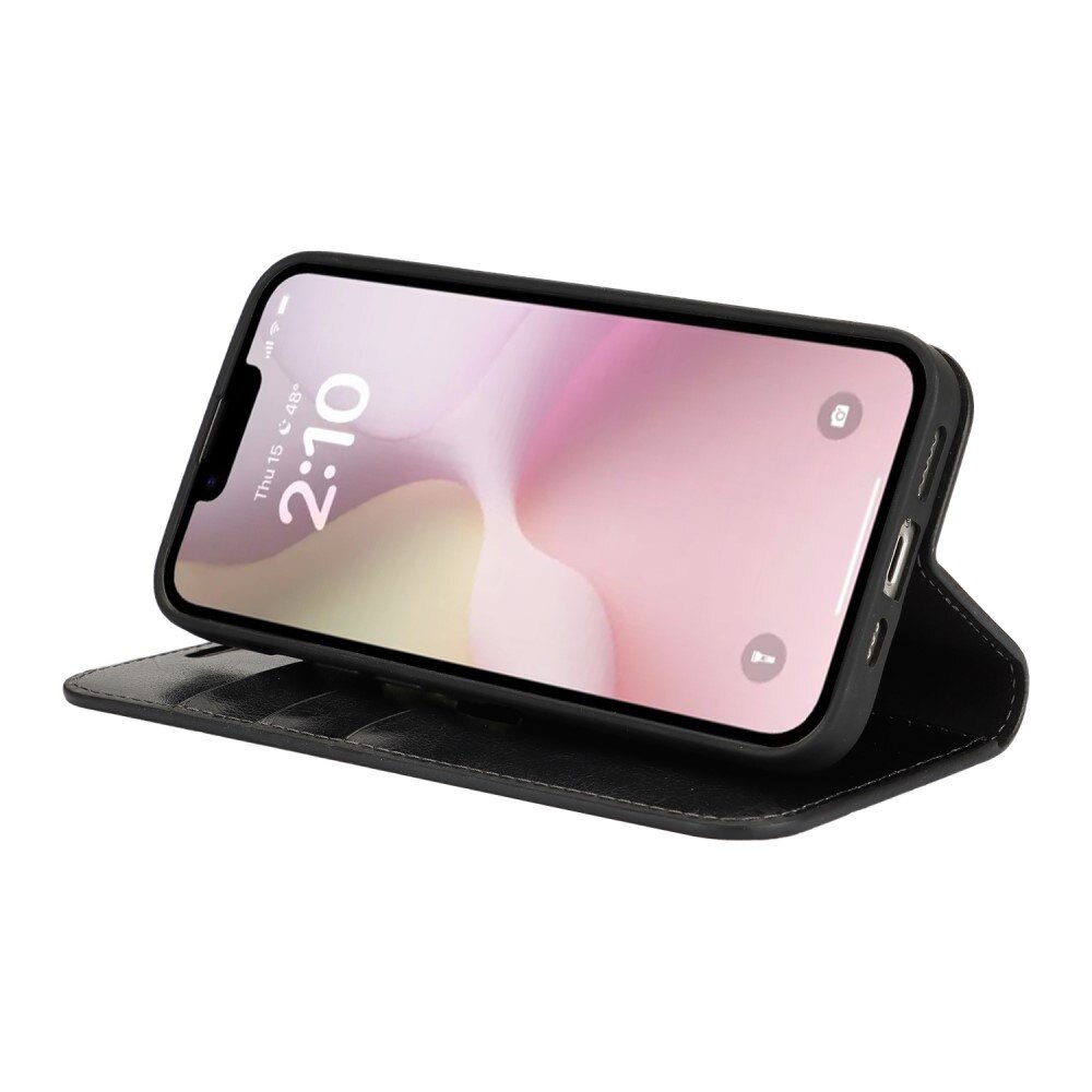 Funda cartera de cuero genuino iPhone 16e Negro