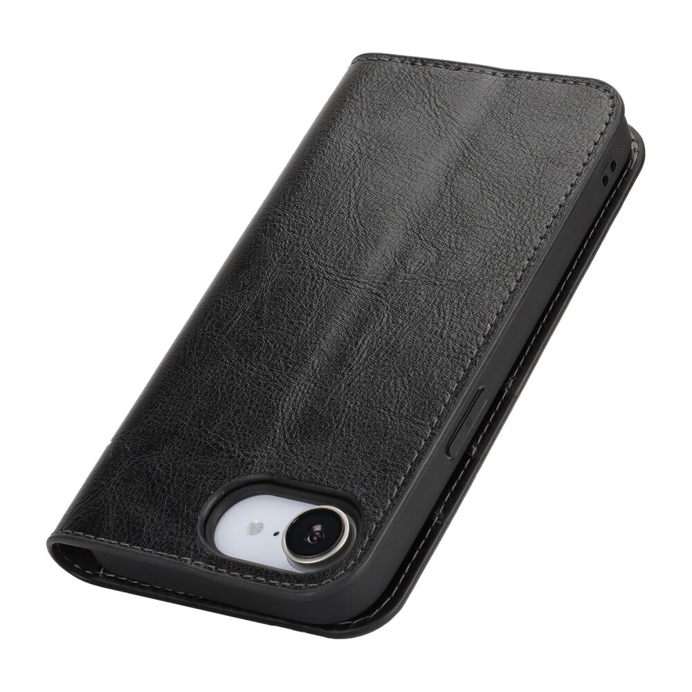 Funda cartera de cuero genuino iPhone 16e Negro