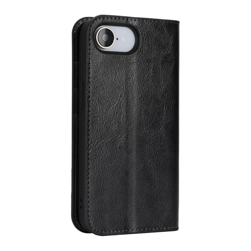 Funda cartera de cuero genuino iPhone 16e Negro