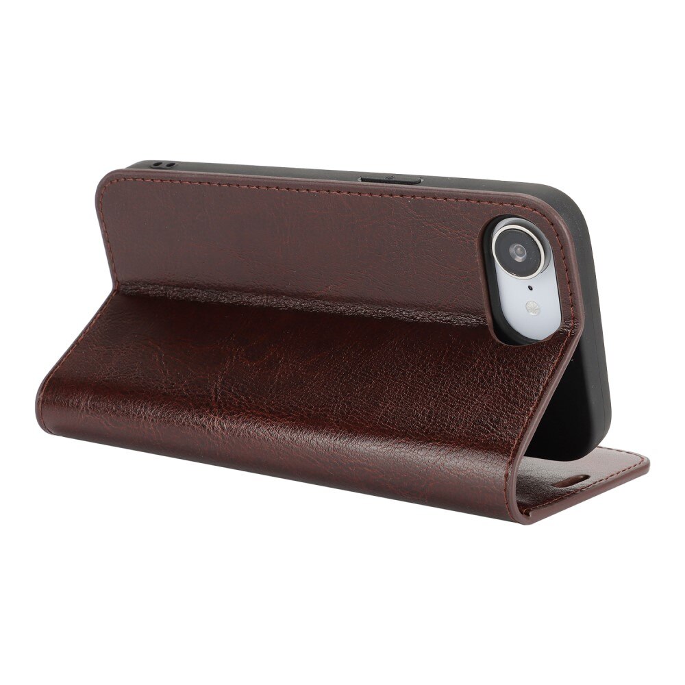 Funda cartera de cuero genuino iPhone 16e Marrón oscuro
