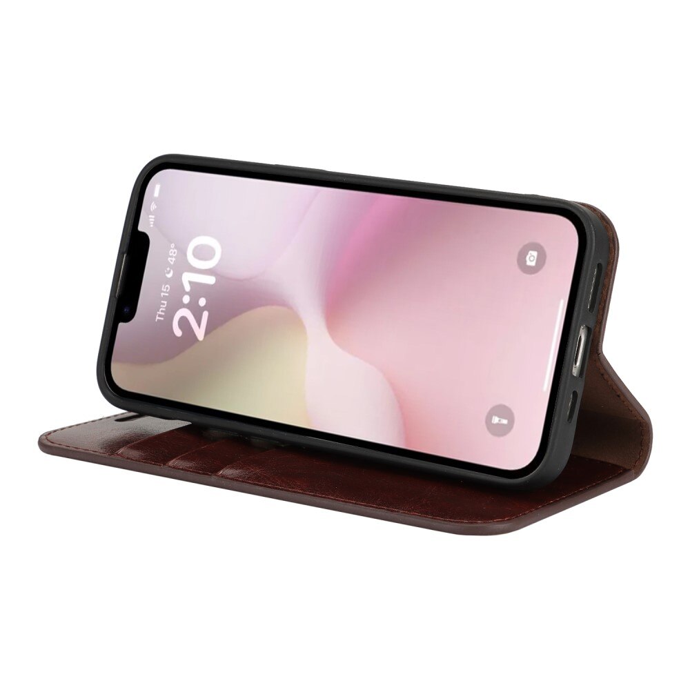 Funda cartera de cuero genuino iPhone 16e Marrón oscuro