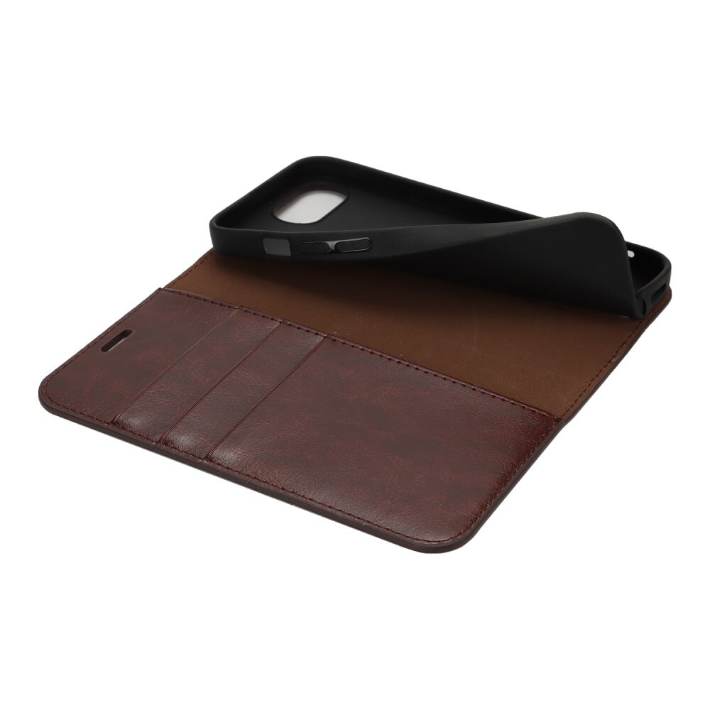 Funda cartera de cuero genuino iPhone 16e Marrón oscuro