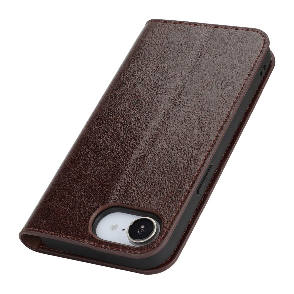 Funda cartera de cuero genuino iPhone 16e Marrón oscuro