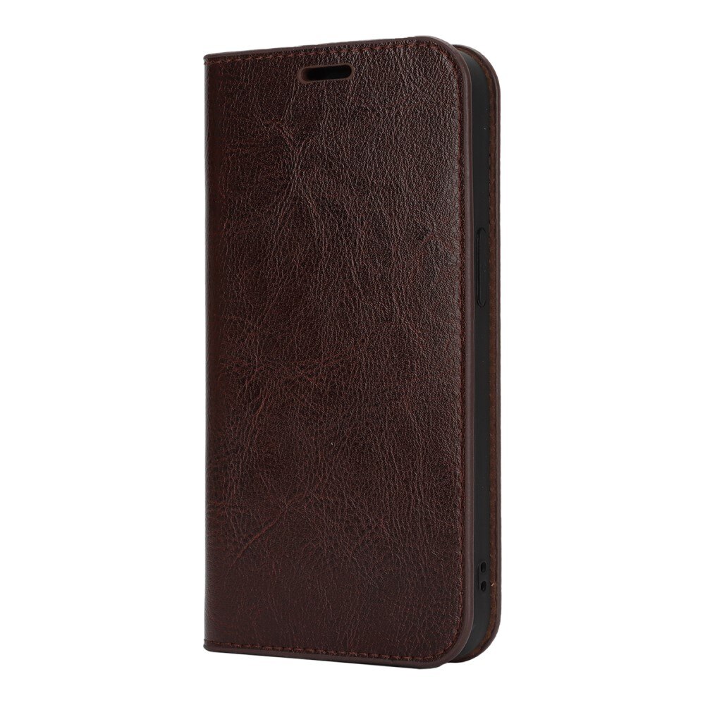 Funda cartera de cuero genuino iPhone 16e Marrón oscuro