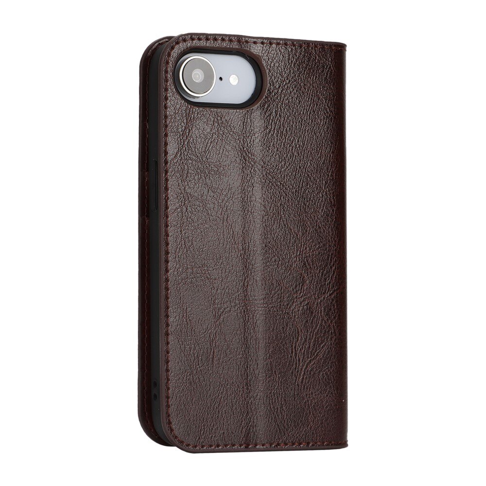Funda cartera de cuero genuino iPhone 16e Marrón oscuro