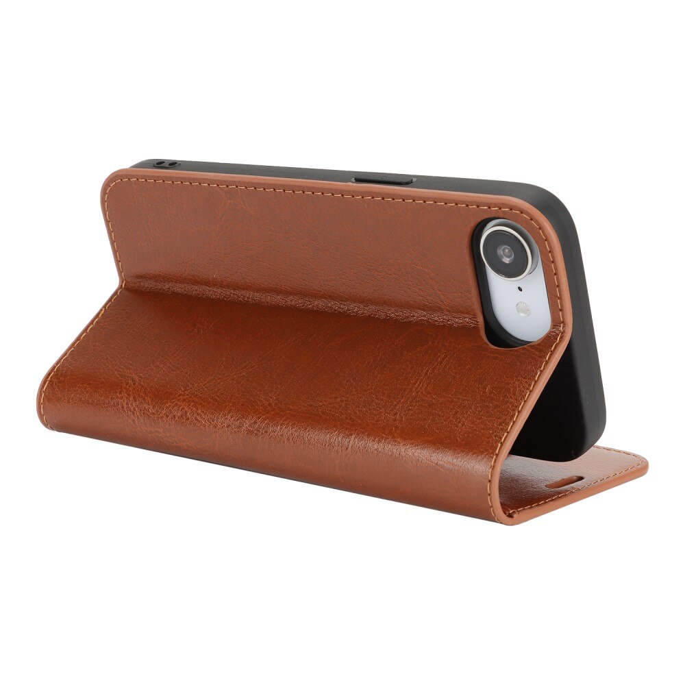 Funda cartera de cuero genuino iPhone 16e Marrón