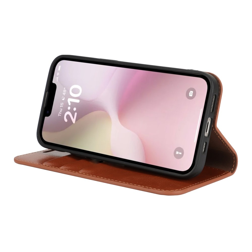 Funda cartera de cuero genuino iPhone 16e Marrón