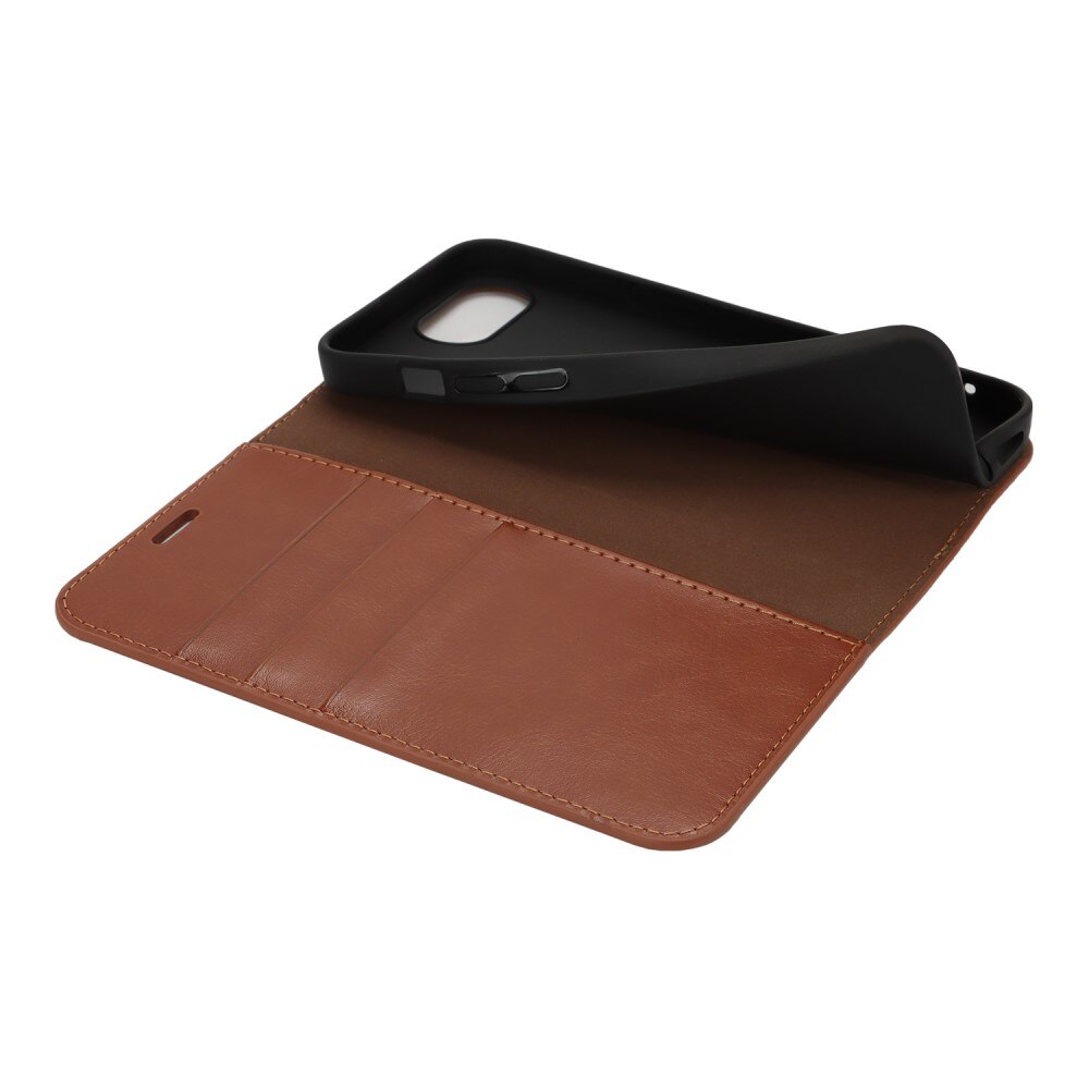 Funda cartera de cuero genuino iPhone 16e Marrón