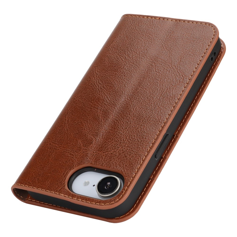 Funda cartera de cuero genuino iPhone 16e Marrón