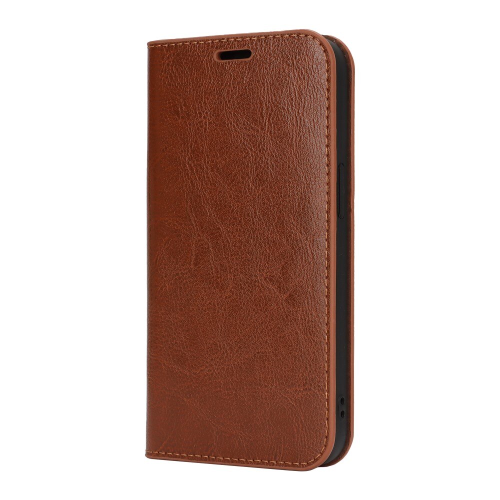 Funda cartera de cuero genuino iPhone 16e Marrón