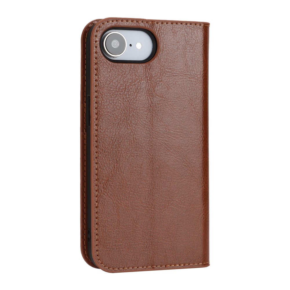 Funda cartera de cuero genuino iPhone 16e Marrón