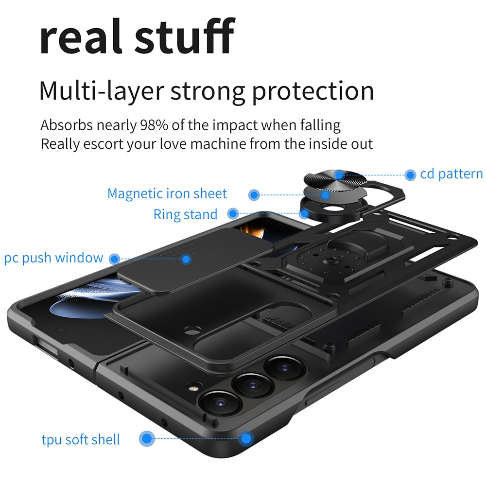 Funda híbrida Tech Ring y Protector Cámara Samsung Galaxy Z Fold 7, negro