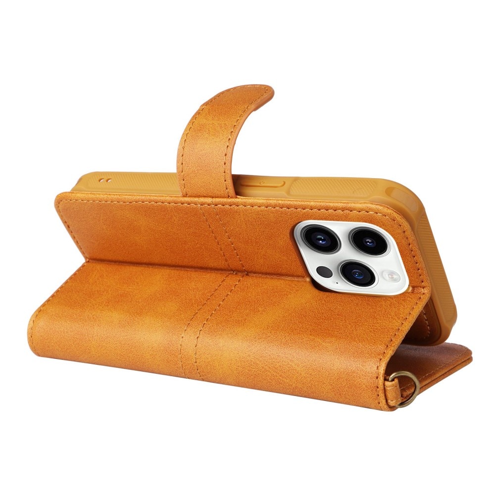 Magnet Leather Wallet iPhone 14 Pro Coñac