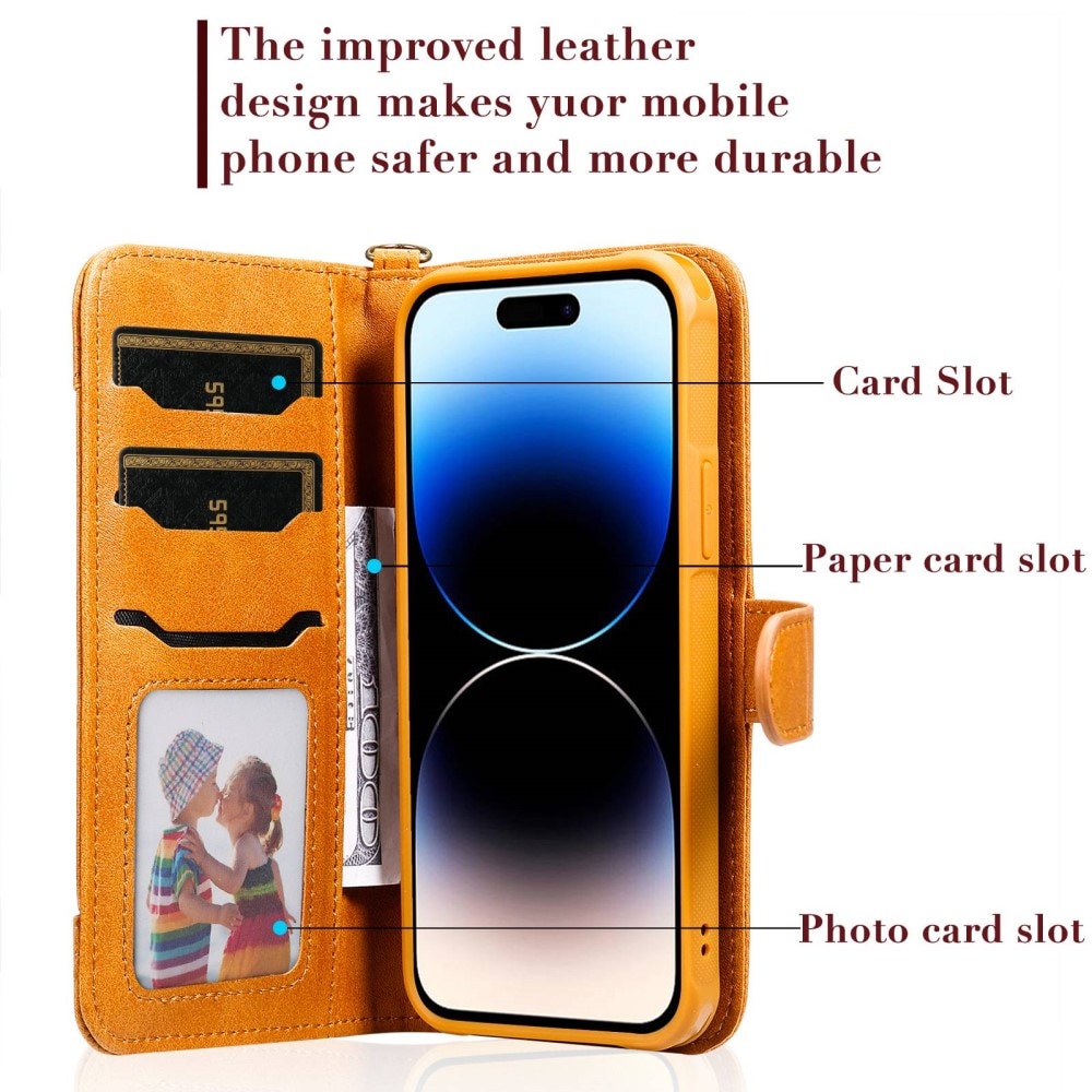 Magnet Leather Wallet iPhone 14 Pro Coñac