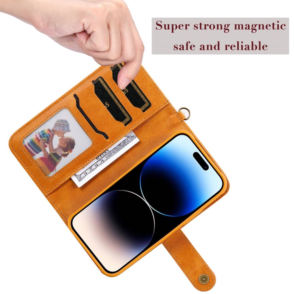 Magnet Leather Wallet iPhone 14 Pro Coñac