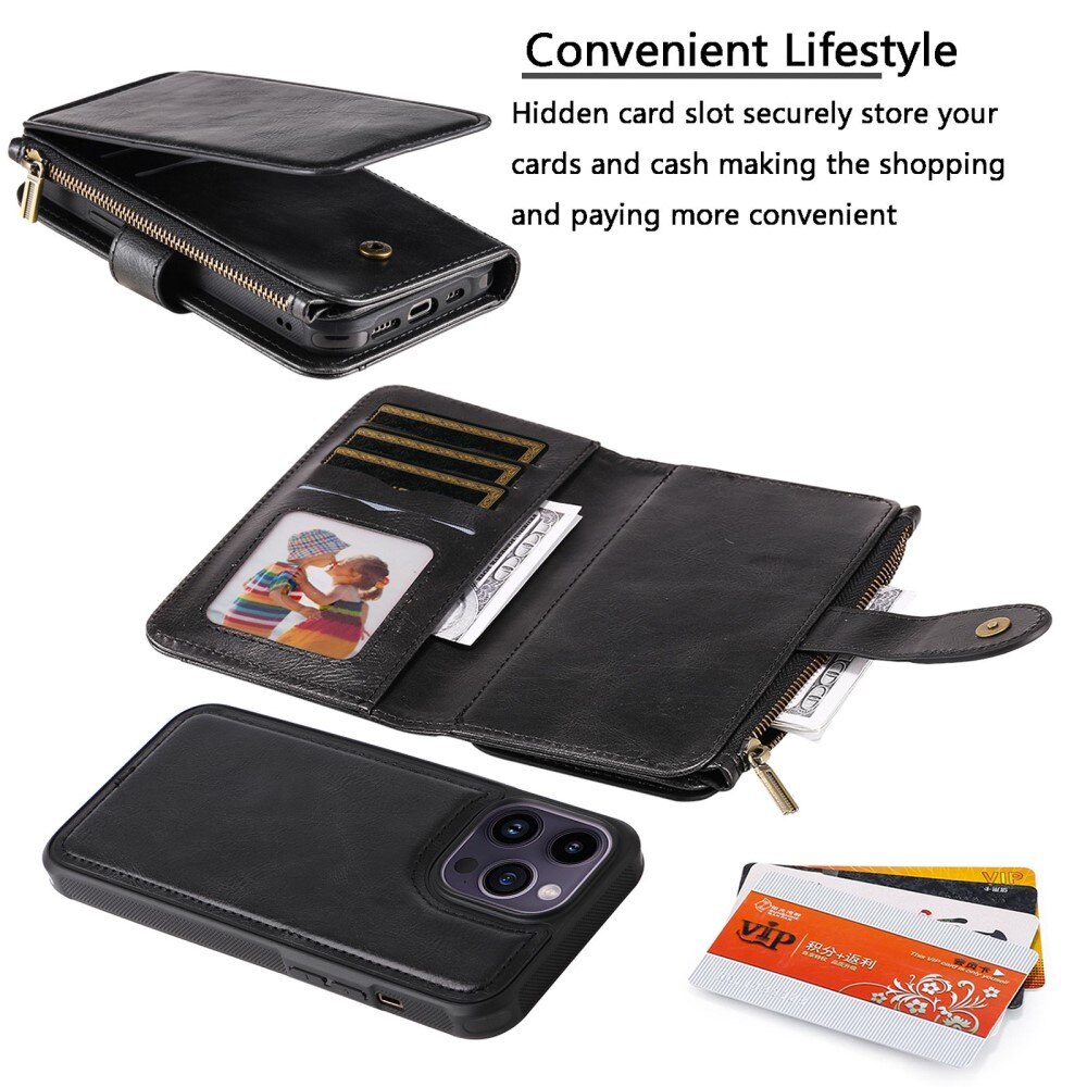 Magnet Leather Multi Wallet iPhone 14 Pro Max Negro