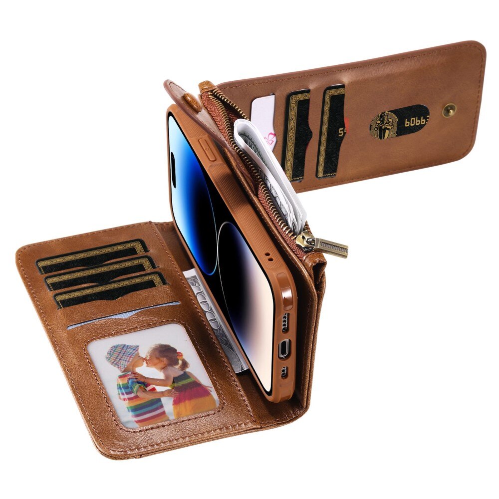 Magnet Leather Multi Wallet iPhone 14 Pro Marrón