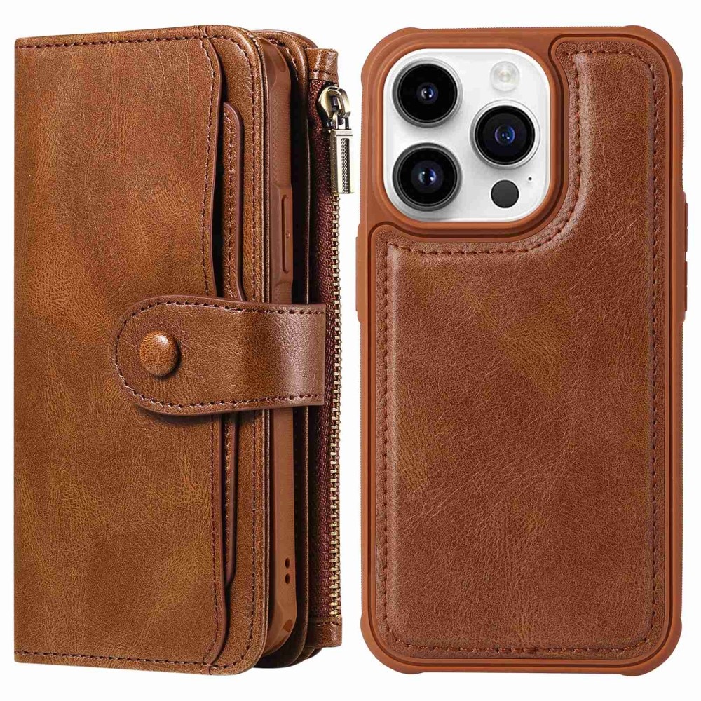Magnet Leather Multi Wallet iPhone 14 Pro Marrón