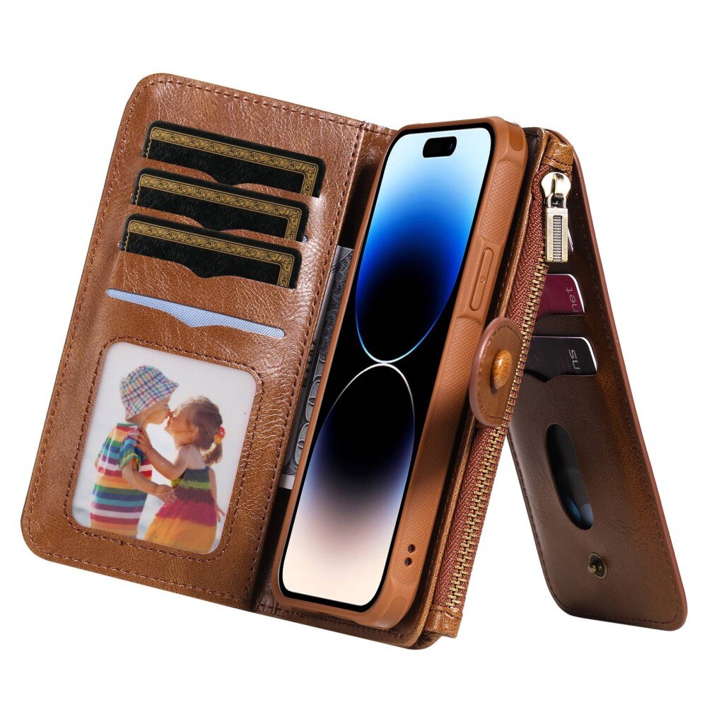 Magnet Leather Multi Wallet iPhone 14 Pro Marrón