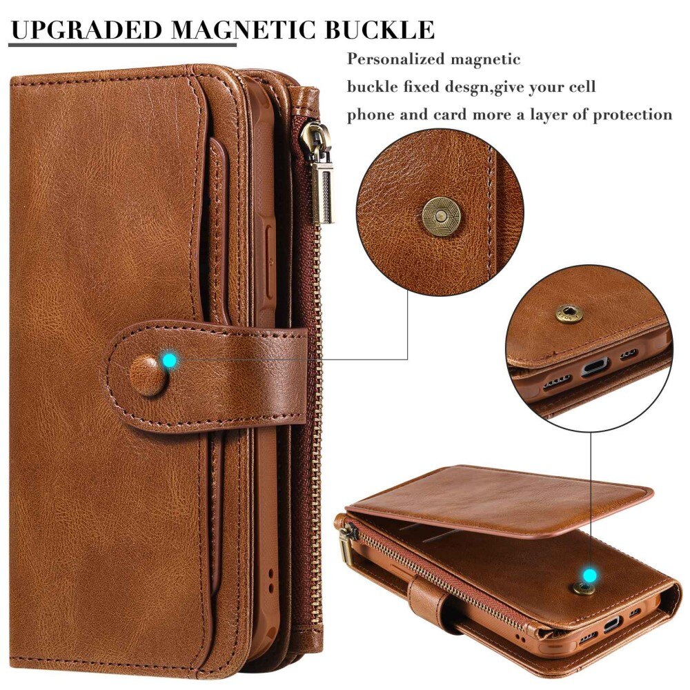 Magnet Leather Multi Wallet iPhone 14 Pro Marrón