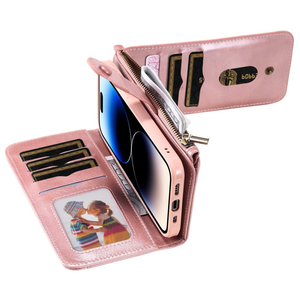 Magnet Leather Multi Wallet iPhone 14 Pro Rosado