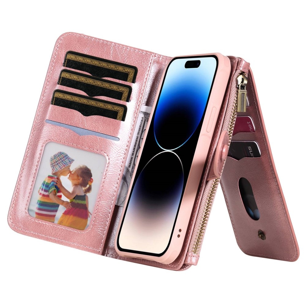 Magnet Leather Multi Wallet iPhone 14 Pro Rosado