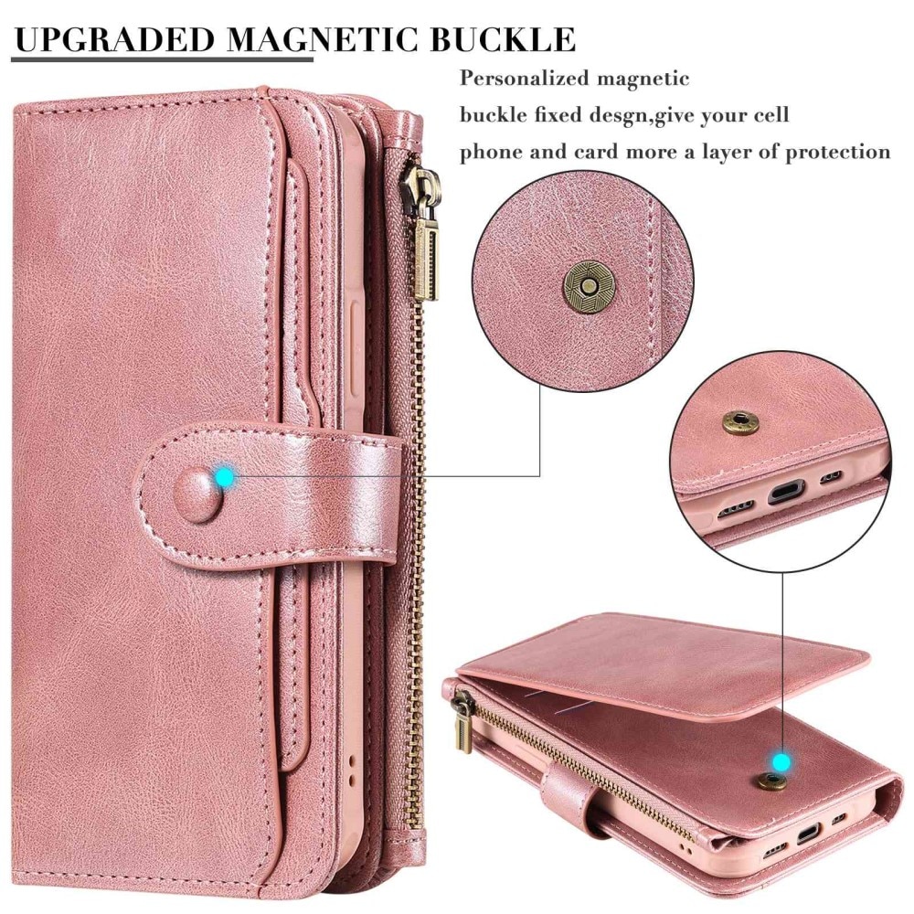 Magnet Leather Multi Wallet iPhone 14 Pro Rosado
