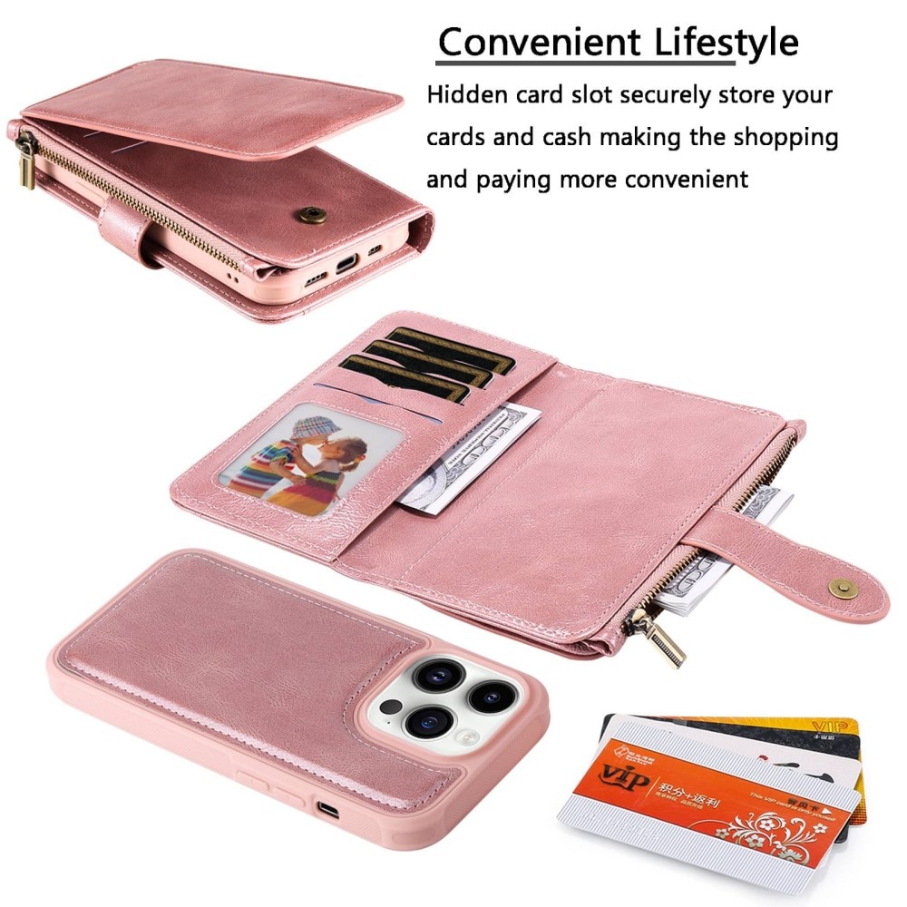 Magnet Leather Multi Wallet iPhone 14 Pro Rosado