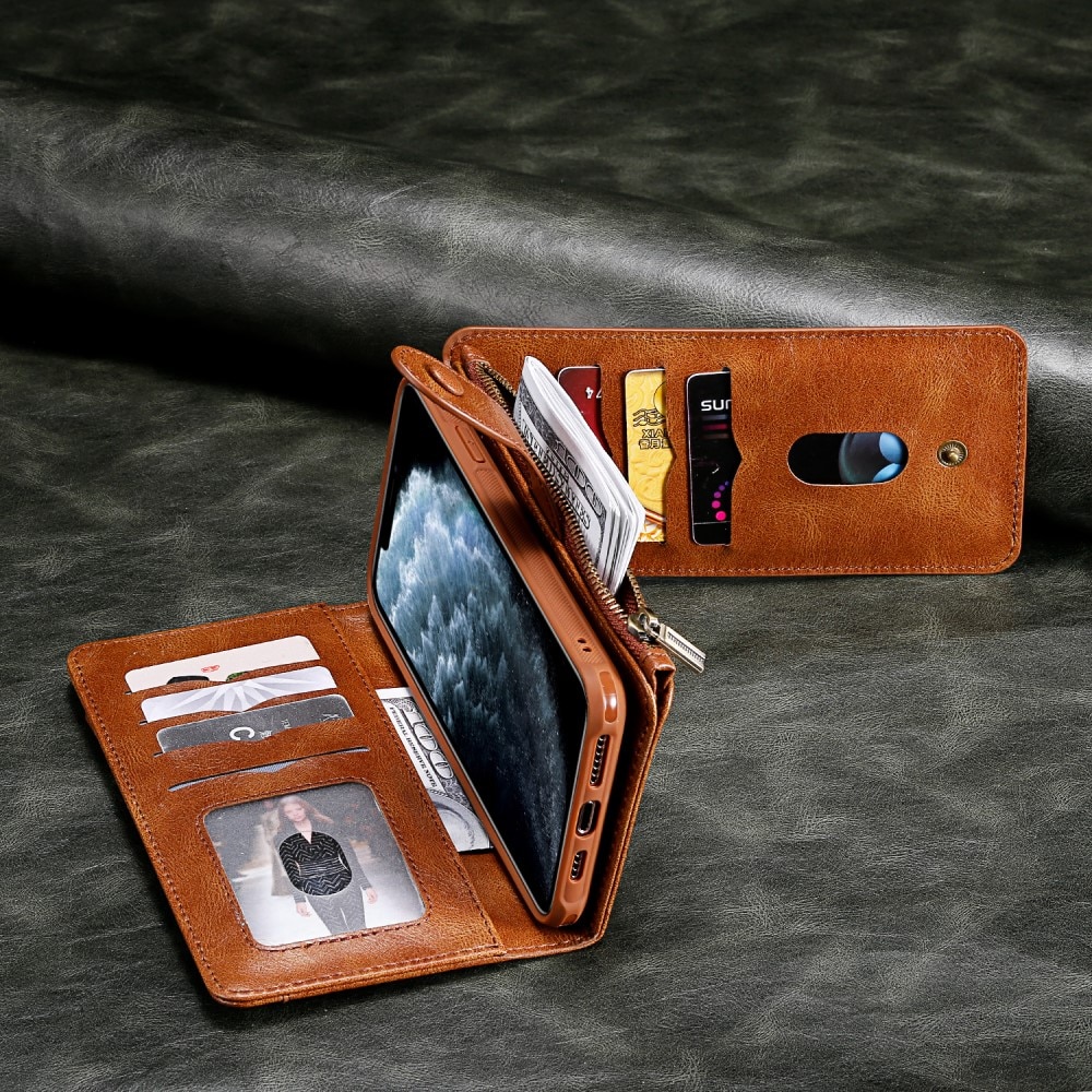 Magnet Leather Multi Wallet iPhone 16e Marrón
