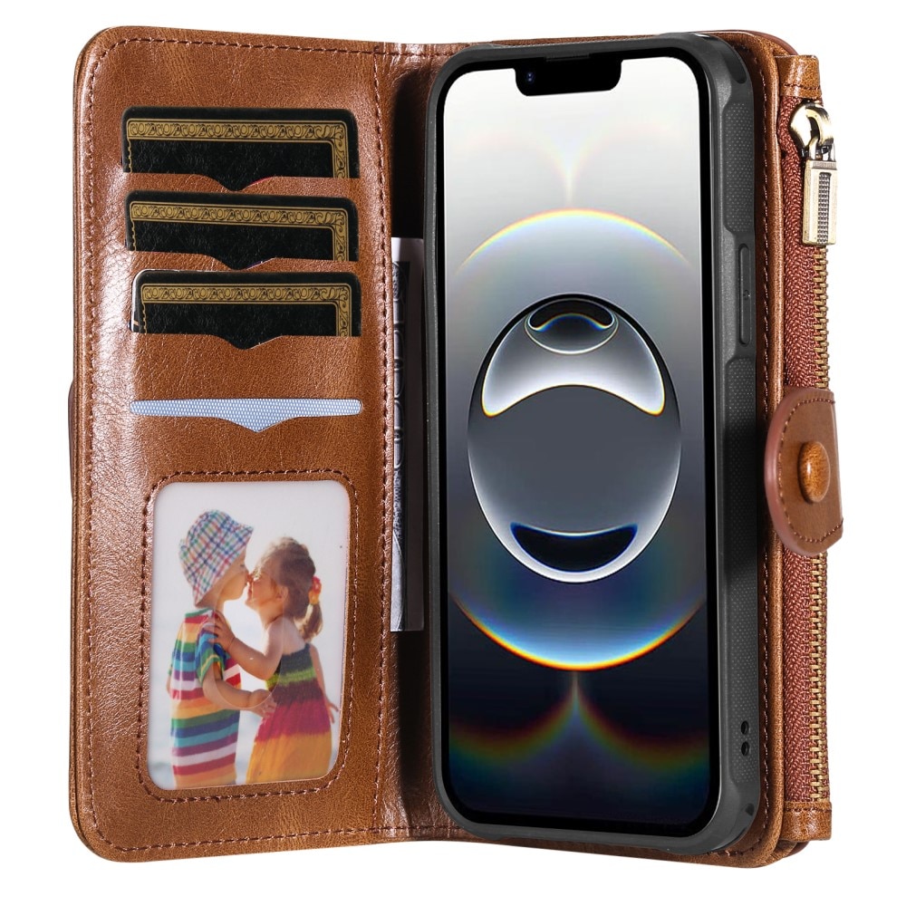 Magnet Leather Multi Wallet iPhone 16e Marrón