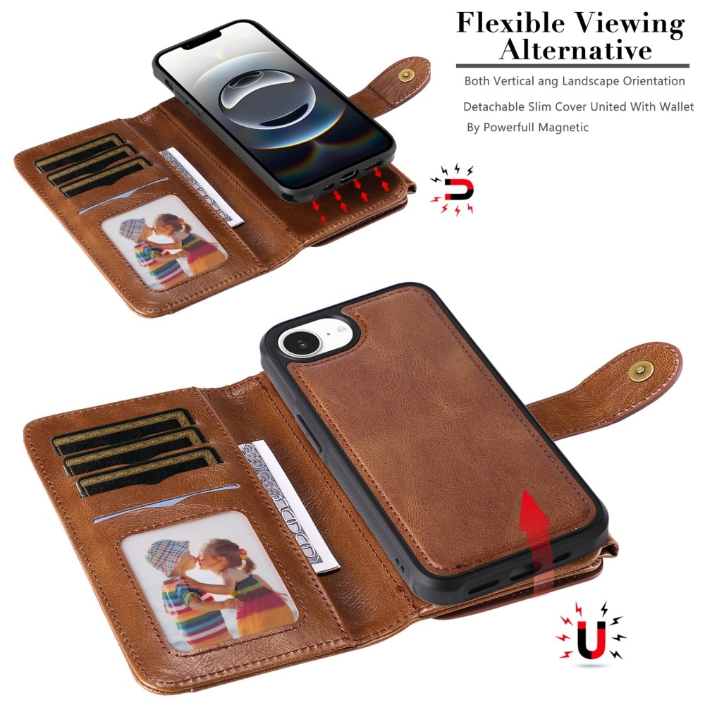 Magnet Leather Multi Wallet iPhone 16e Marrón