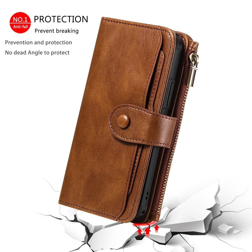 Magnet Leather Multi Wallet iPhone 16e Marrón