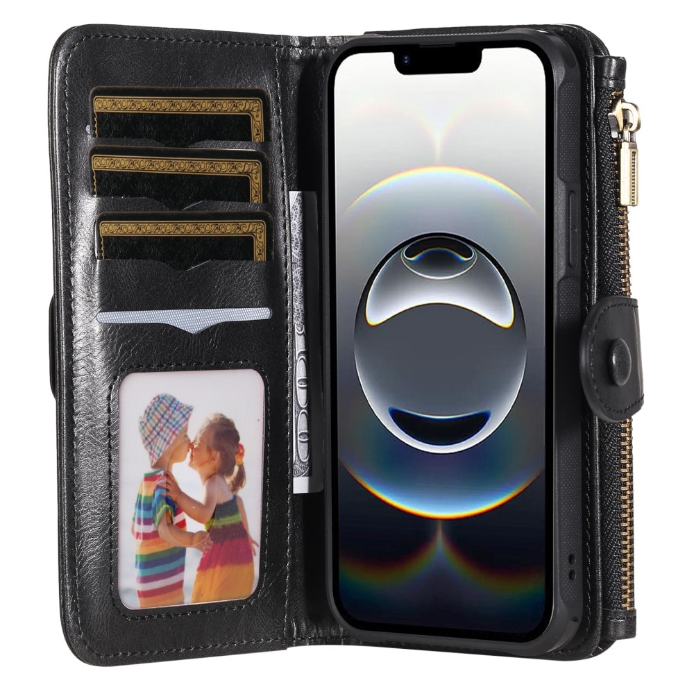 Magnet Leather Multi Wallet iPhone 16e negro